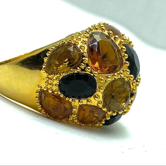 RJG RJ Graziano Topaz & Black Glass Gold Tone Dome Ring Size 10 - Picture 6 of 6